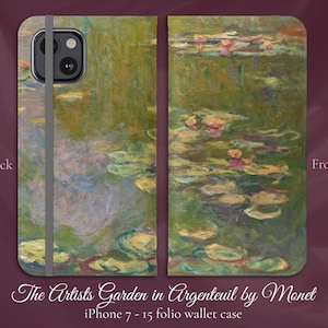 Nenúfares de Claude Monet, arte impresionista clásico, funda tipo billetera con tapa para iPhone, iPhone 7,8,X,11,12,SE,13,14,15,16, regalo para amantes del arte