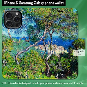 Bordighera de Claude Monet, capa tipo carteira tipo fólio com fecho magnético para iPhone 7, 8, X, 11, 12, SE, 13, 14, 15 e 16, estilo impressionista, de belas artes