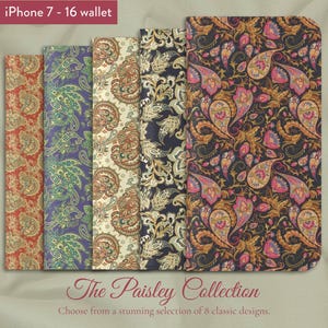Selección Art Nouveau con estampado Paisley de 8 diseños clásicos, funda tipo billetera con tapa para iPhone, modelos Apple iPhone 7, 8, X, 11, 12, SE, 13, 14, 15, 16