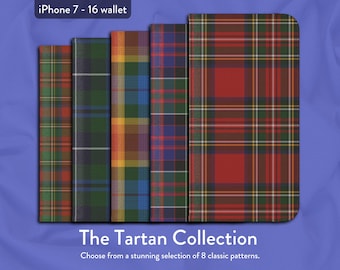 Tartan Plaid Check x  8 classic designs, iPhone Flip Folio Wallet Case, Apple iPhone Models 7,8,X,11,12,SE,13,14,15,16 Scottish Scotland