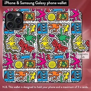 Keith Haring Pop Shop Tokyo, capa carteira magnética para iPhone Flip Folio, modelos de iPhone 8,X,11,12,SE,13,14,15,16 Classic Graffiti Vibrant Art