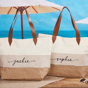 Large Luxury Customized Monogram Tote Bag, Canvas Chain Beach