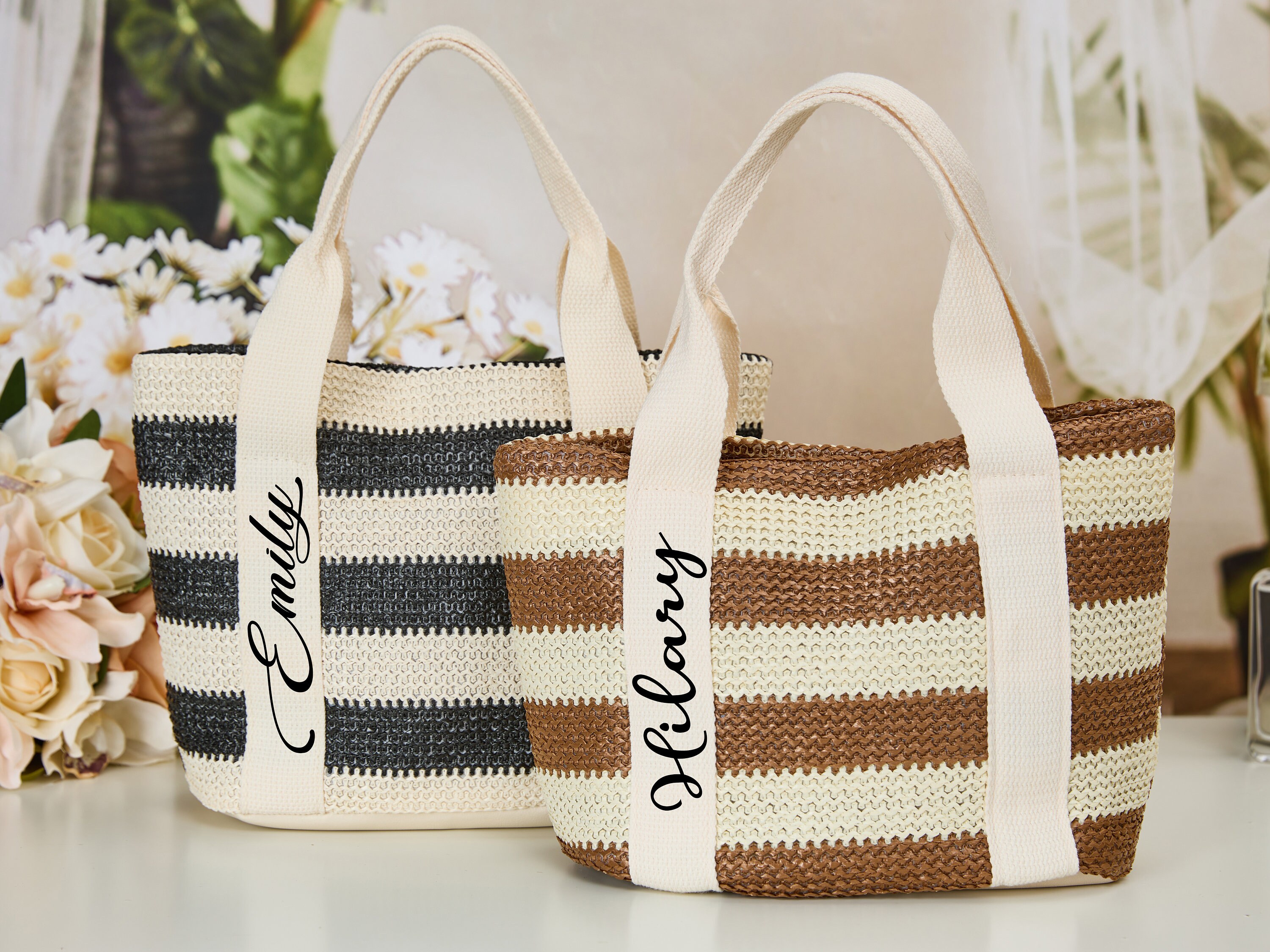 Custom Straw Beach Bagpersonalized Bridesmaid Straw Bagbeach Etsy