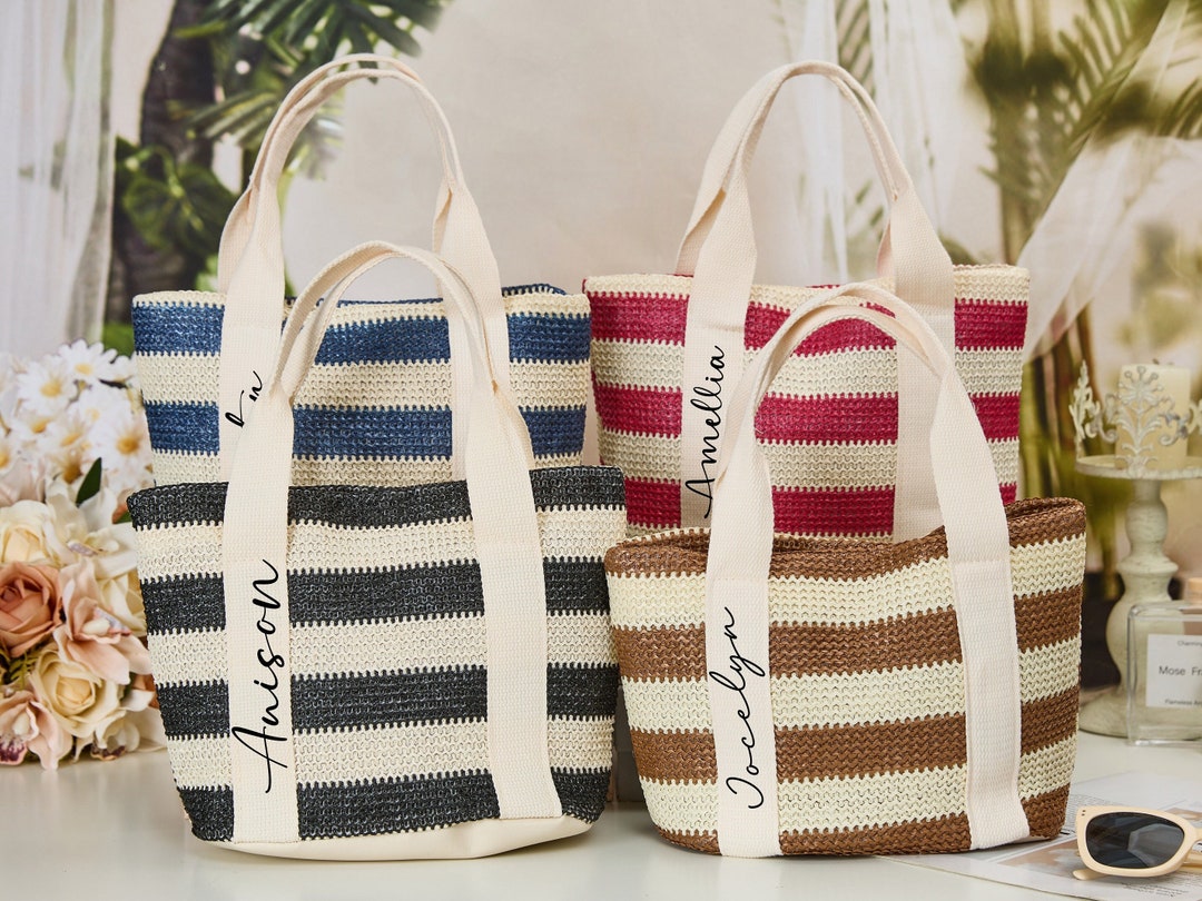 Custom Straw Beach Bagpersonalized Bridesmaid Straw Bagbeach Etsy