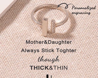 Personalized engraved rings, Through Thick and Thin Mother Daughter Rings, Friendship Ring, Adjustable Ring, Birthday Gift,Jewelry Gifts