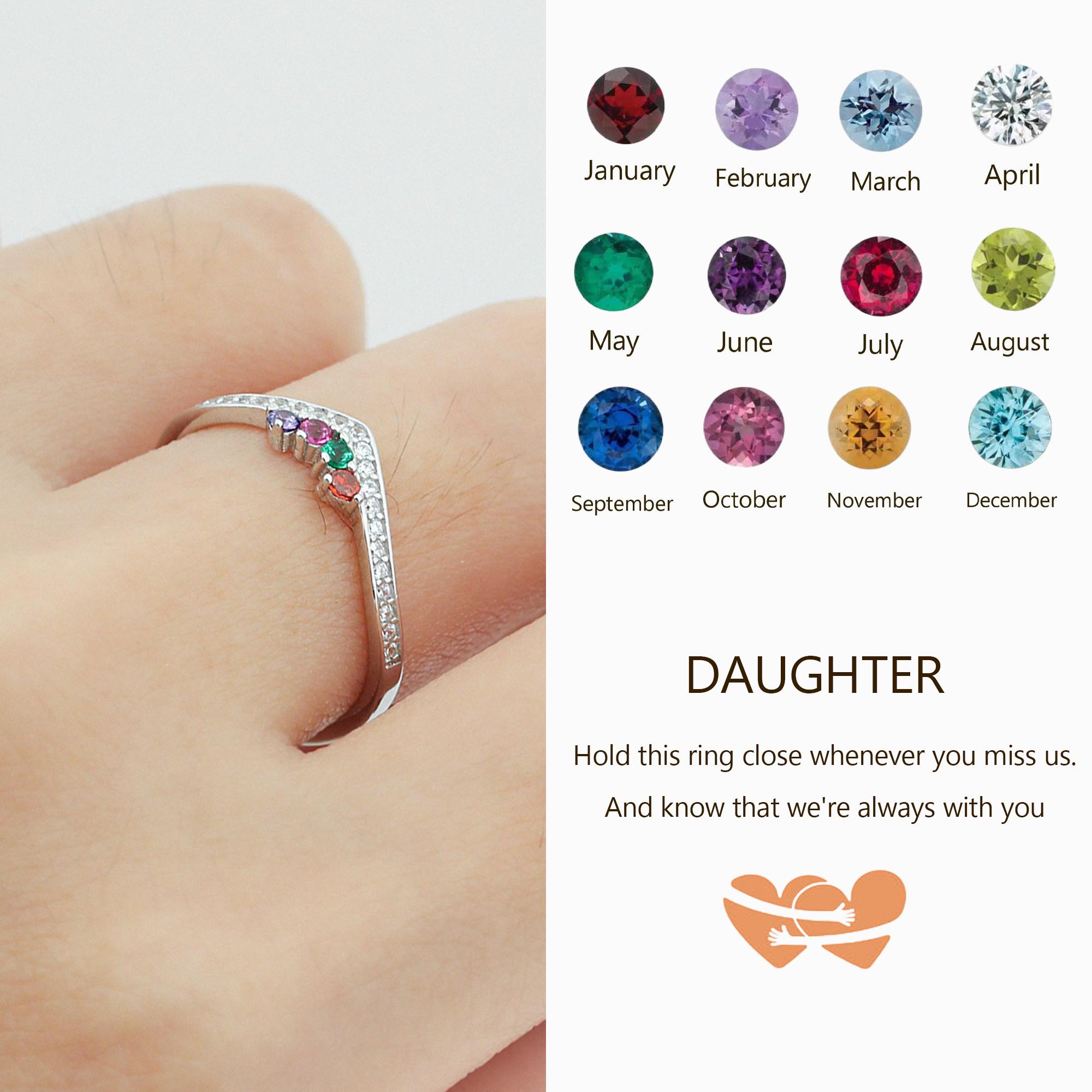 Personalized 1-5 Birthstones Chevron Pavé Ring,mother Daughter ...