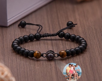 Personalized Photo Projection Bracelet for Men,Custom Bracelet with Photo Picture Inside,Beaded Photo Bracelet,Anniversary Birthday Gift