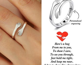 Bague câlin personnalisée, bague câlin en argent S925, bague gravée, bague pour couple, bague fille, bague mignonne, cadeau d'anniversaire, cadeau pour elle, cadeau de Noël