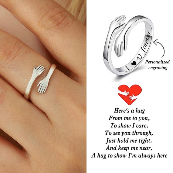 Personalized Hug Ring,S925 Silver Hug Ring,Engraved Ring,Couple ring, Daughter Ring,Cute Ring,Birthday Gift,Gift For Her,Christmas Gift
