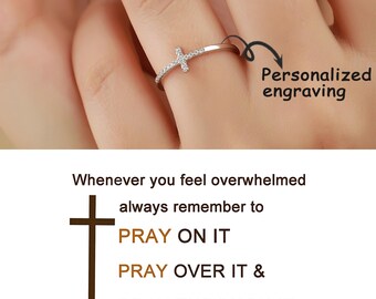 Beten Sie durch es Christianity Cross Ring, zierliche Pave Cross Ring, Minimalist Schmuck, Freundschaft Geschenk, Geschenk für Mama