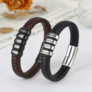 Pulsera con nombre de hombre personalizada, pulsera de papá con nombres de niños, pulsera con nombre grabado con láser para hombres