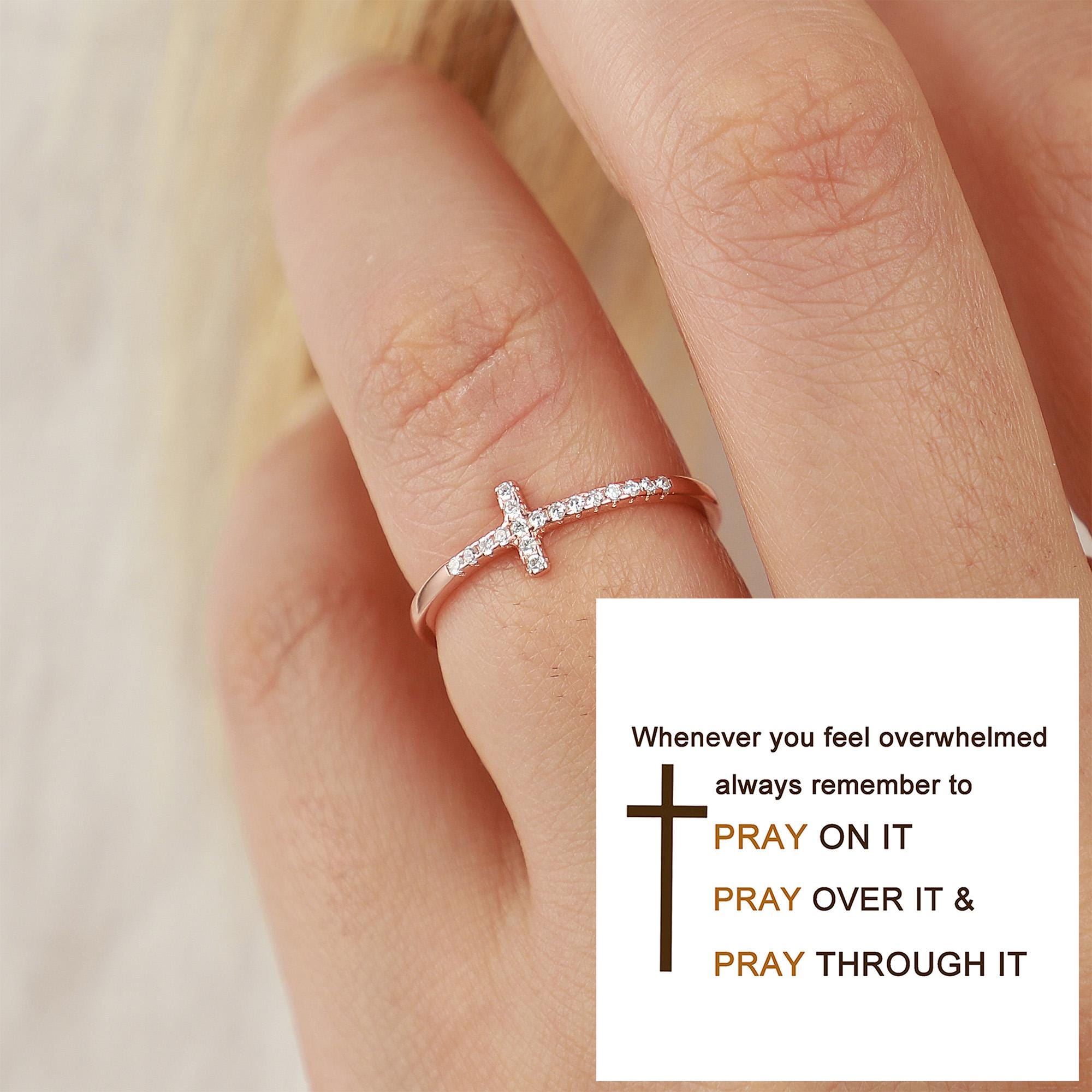 Pray Through It Christianity Cross Ring,dainty Pave Cross Ring ...