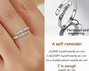 I Am Enough Ring,A Self Reminder Ring,Engraved Ring,Adjustable Jewellery,Stackable Ring,Sterling Silver Ring for Women,Gift For Her