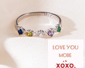 Mother’s Ring Customize 1-6 Birthstones XOXO Ring, Family Birthstone Ring, 925 Sterling Silver Ring, Mother's Day Gift, Rings for Women