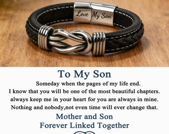 Personalized Infinity Knot Leather Stainless Steel Bracelet,Engraved Names,Birthday Christmas Graduation Gift For Man,Meaningful Gift