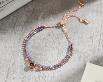Customized Photo Projection Bracelet,Bracelet With Photo Projection, layered Natural Gemstone bracelet for her, Mother daughter bracelet