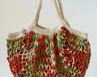 Sunrise Ombre Market Tote Bag | Handmade Crochet Mesh Bag for Markets, Shopping, Festivals, Essentials, and Purse Bag | 100% US-Grown Cotton