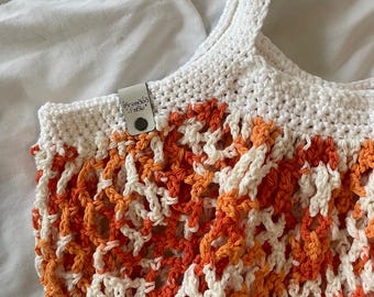 Creamsicle Market Tote Bag | Handmade Crochet Mesh Bag for Markets, Shopping, Festivals, Essentials, and Purse Bag | 100% US-Grown Cotton