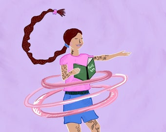 Carefree Hula-Hoop Girl A4 Print