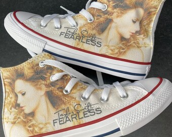 Taylor Swift Converse High Tops, Fearless Era Shoes, Fearless Sneakers, Swiftie Converse