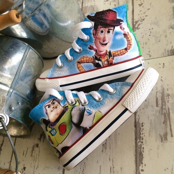 Kids Toy Story High Top Converse, Buzz and Woody Shoes, Toy Story Sneakers