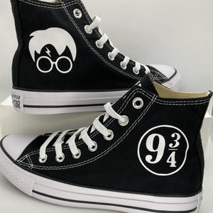 Wizard Inspired Black High-Top custom Converse, Magical school of witchcraft and wizardry Sneakers