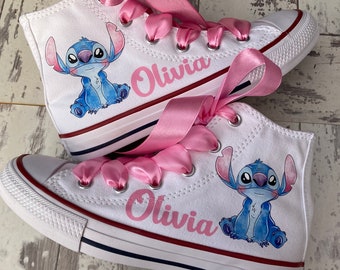 Kids Stitch Custom Converse, Stitch Converse high tops, Personalized Kids shoes, Unique Gift