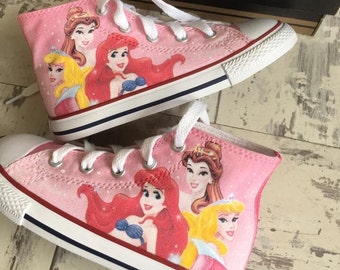 Pink Princess Converse High Top shoes , Personalized shoes, The Perfect Gift, Princess Party shoes