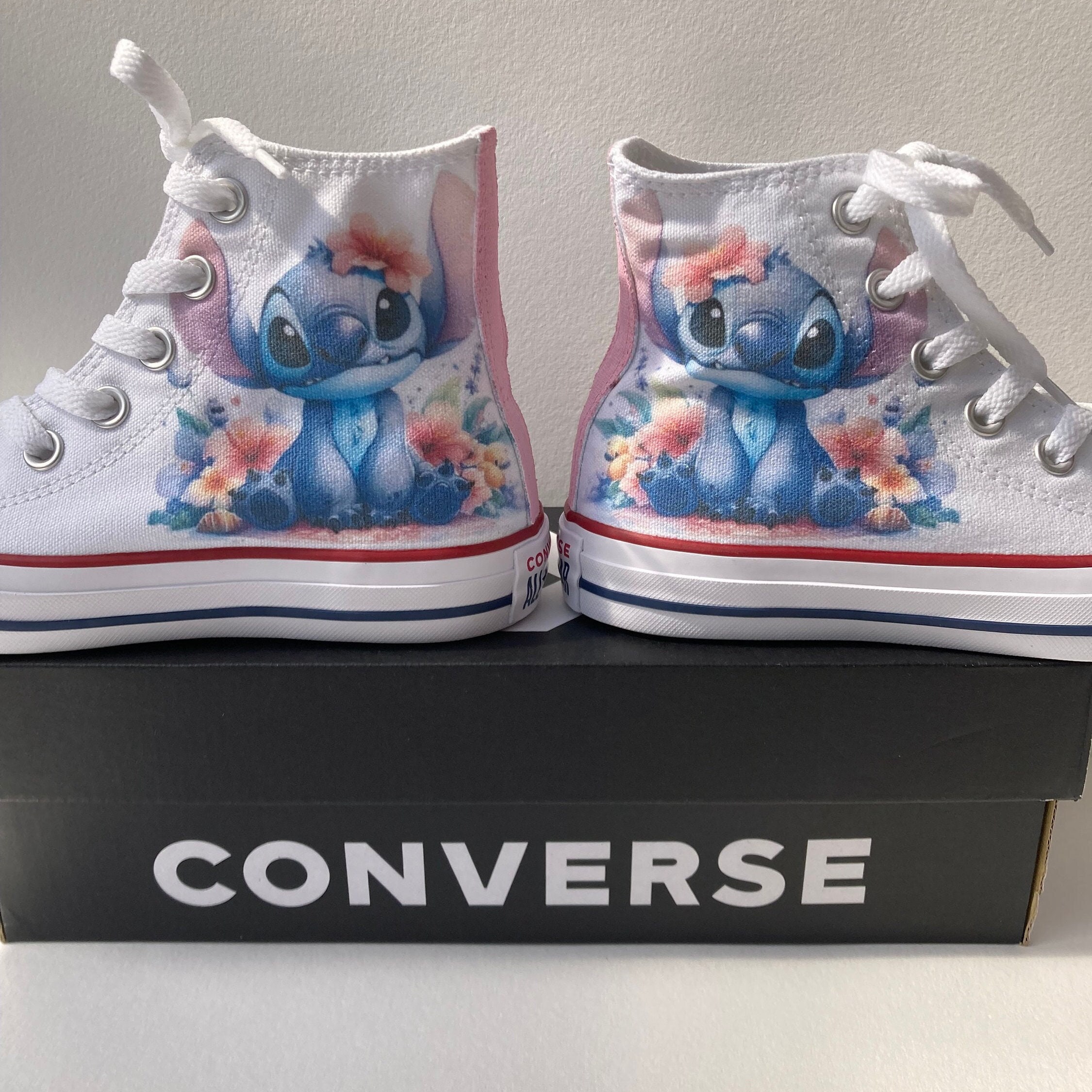 Stitch With Flowers Converse High Top Shoes Stitch Sneakers Etsy