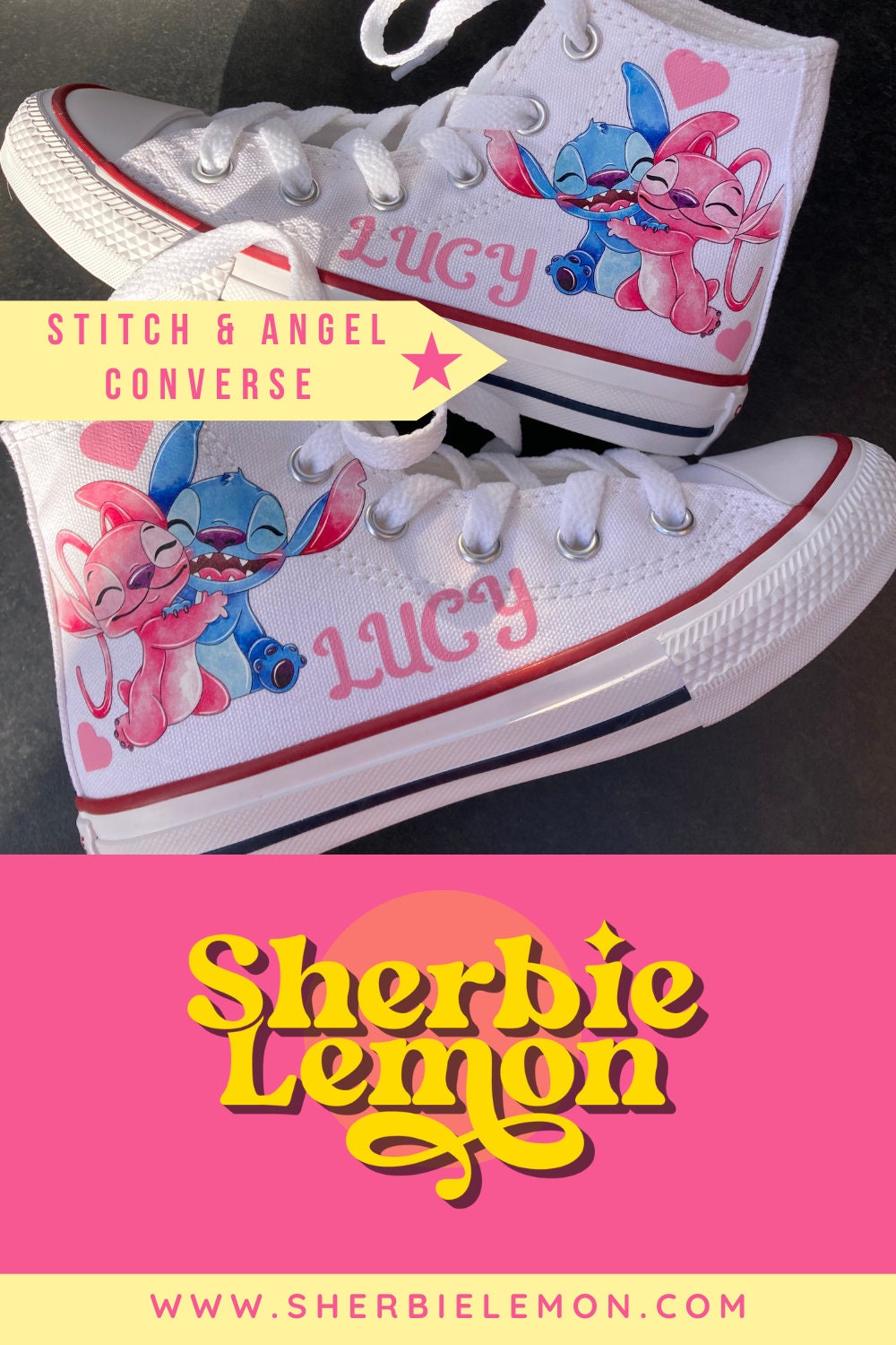 Lilo and Stitch Shoes- Lilo and Stitch Converse-Girls Lilo and Stitch in Wonderland Shoes-Lilo and Angel Shoes 3C