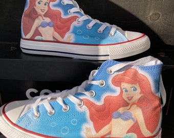 Little Mermaid Converse High Top shoes , Princess Ariel Shoes , the little mermaid costume