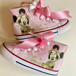 Safari Minnie Mouse Converse High Top Sneakers Personalized Gift Unique Custom Shoes Disney Inspired Pink Minnie Converse shoes