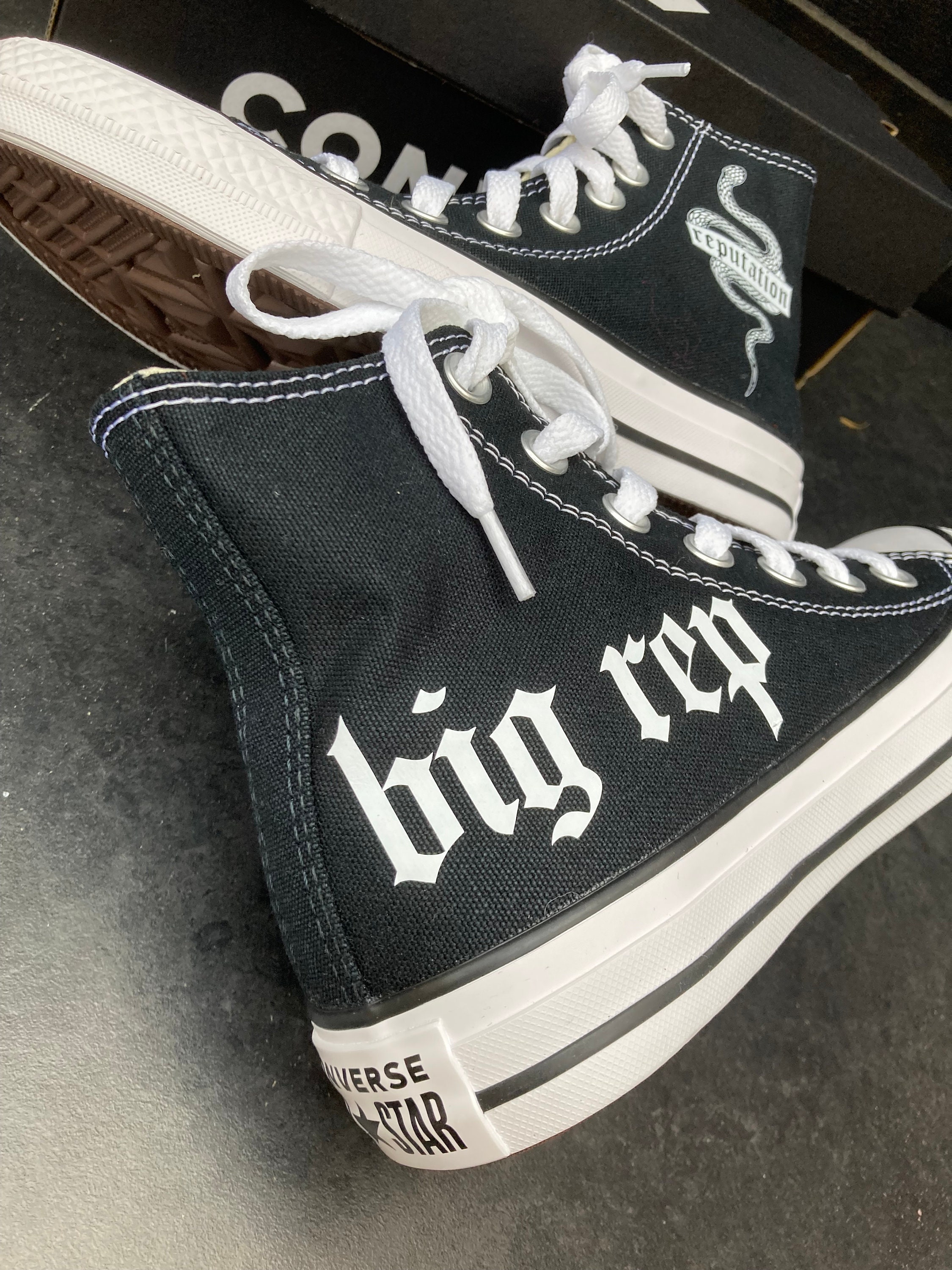 Taylor Swift Converse High Tops Reputation Era Shoes Big Rep Sneakers Snake Converse Etsy