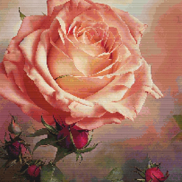 Peach Rose Cross Stitch Pattern, Counted Cross Stitch, Cross Stitch Modern Pattern, PDF Pattern Download, Colourful Cross Stitch