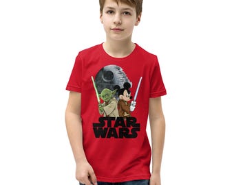Chemise Starwars Mickey Mouse, tenue jeune Jedi, t-shirt pour jeune, maître Jedi, chemises-cadeau d'anniversaire, vacances en famille à Disneyland,