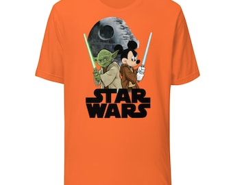 Tshirt Star War, cadeaux de science-fiction Mickey Mouse, produits dérivés Starwars, t-shirts de films graphiques, t-shirt Jedi rétro Mickey et ses amis, tenue de vacances en famille