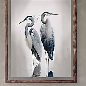 Heron Wall Art - 2 Herons On 1 Canvas -   Perfect Wall Art For Bedroom And Living Room