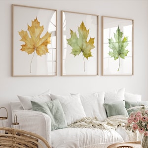 3er Set Ahornblatt Art Aquarell Style Print, Wohnzimmer, Schlafzimmer Wandkunst