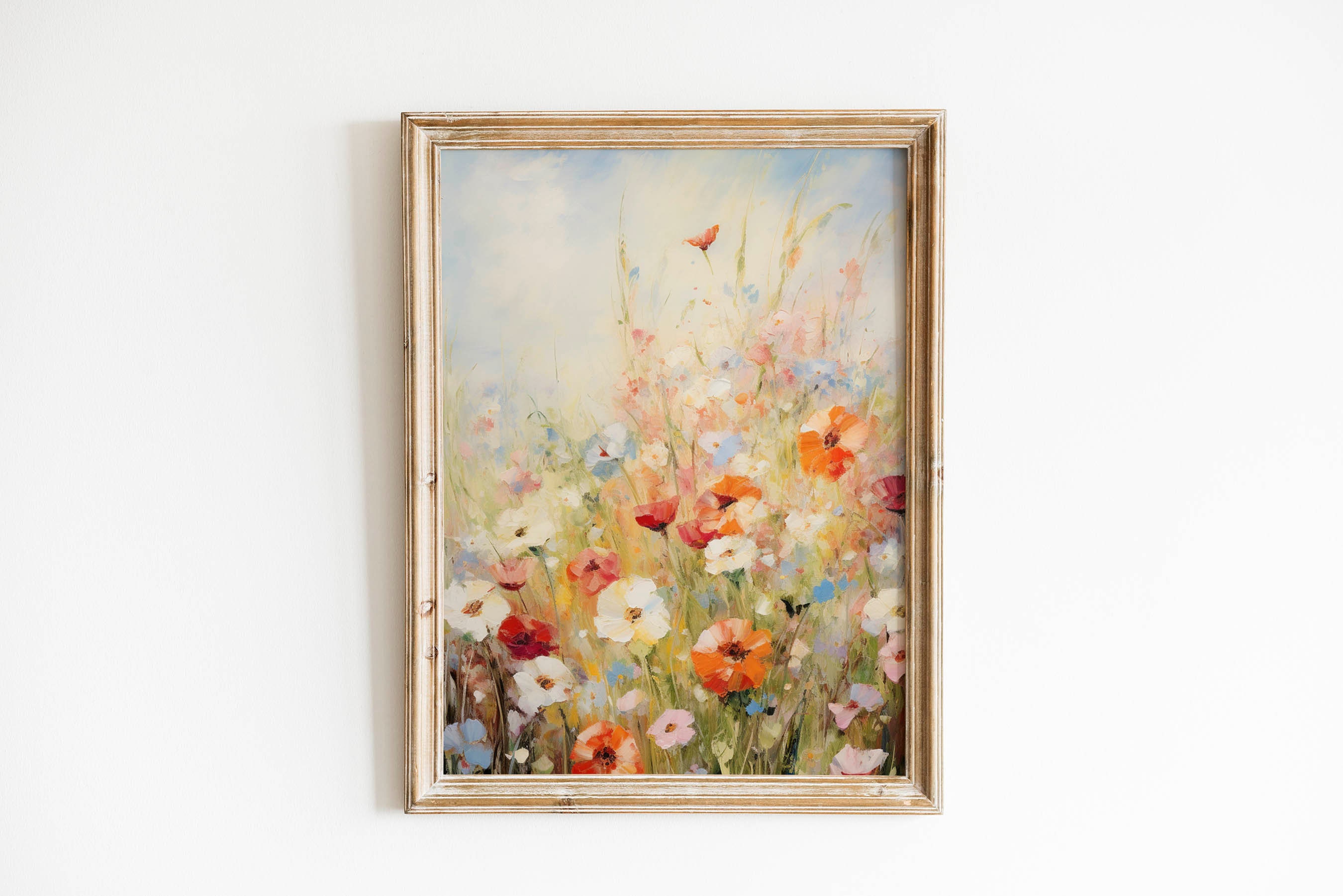 Floral Spring Landscape Vintage Wall Art Wildflower Landscape Print ...