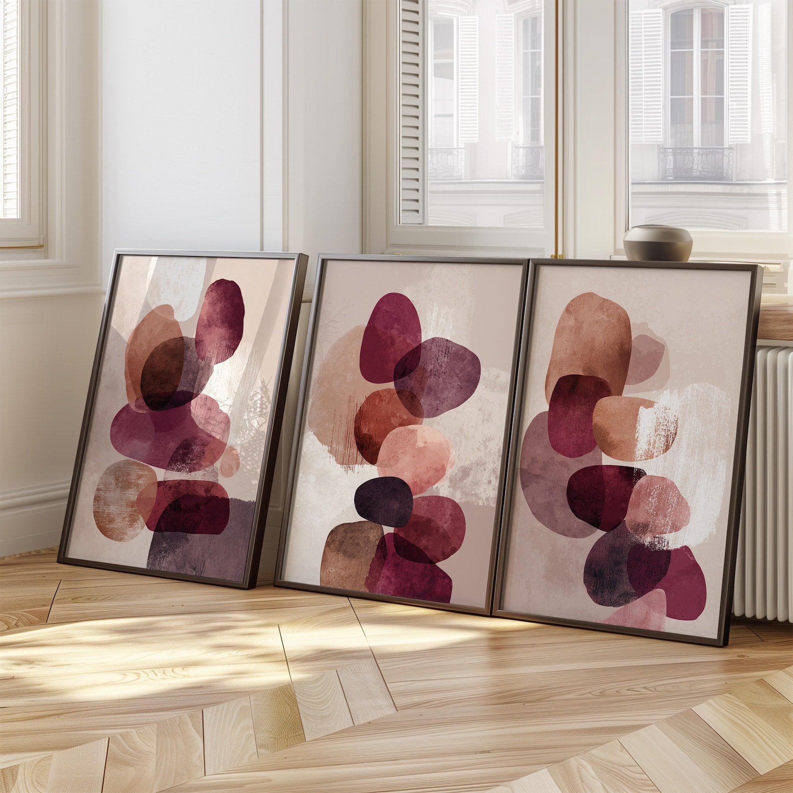 Beerry Shapes Burgundy Pink Abstract Art Print Set of 3 | Berry Shapes Wall Decor - Etsy