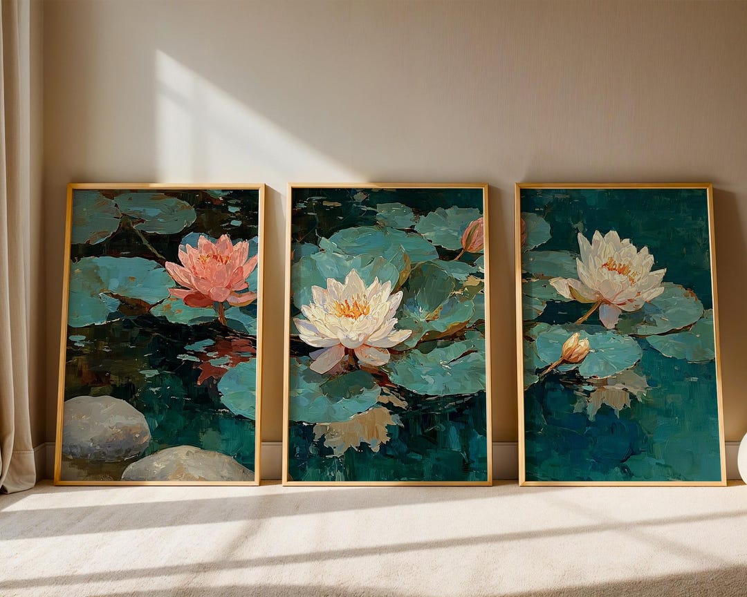 Water Lily Art Prints: Lotus Pond Wall Decor, Set of 3 - Etsy