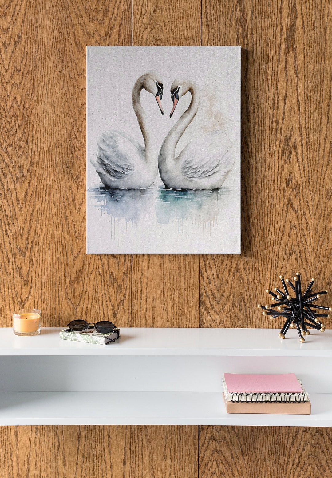 Pair of Swans Swan Wall Decor Watercolor Painting on White Etsy