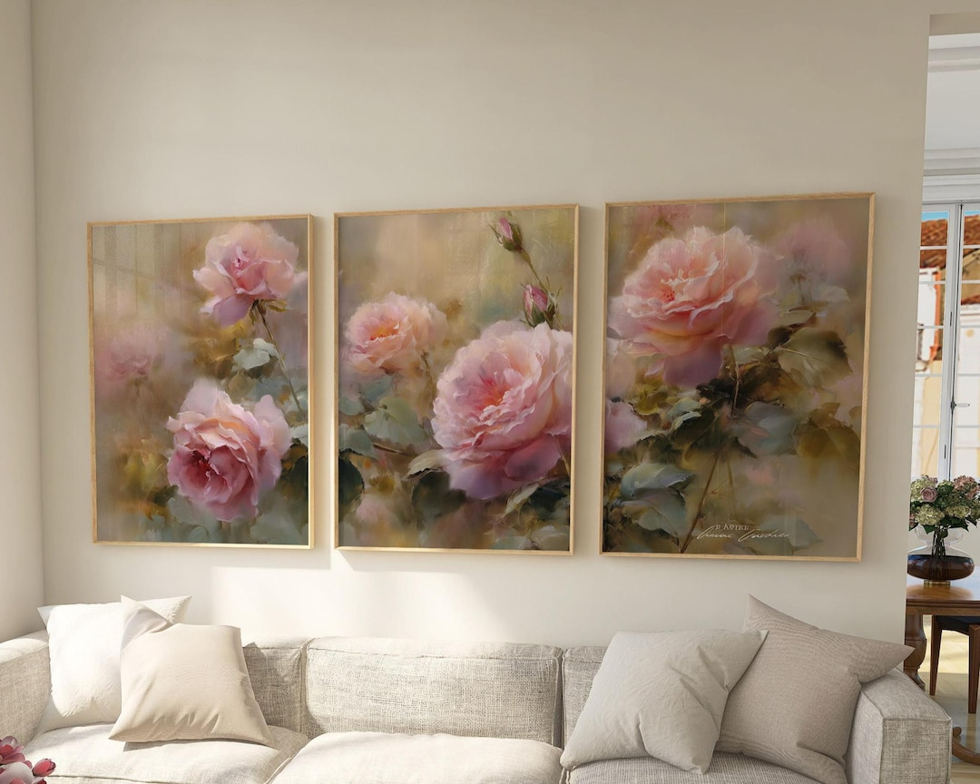 Pink Rose Art Prints: Romantic Floral Wall Decor, Set of 3 - Etsy