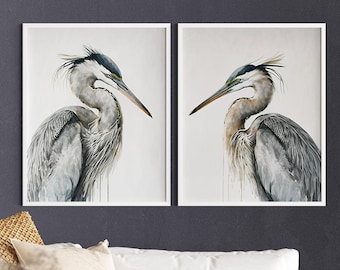 Heron Canvas Wall Art: Two Majestic Birds, Bedroom & Living Room Decor