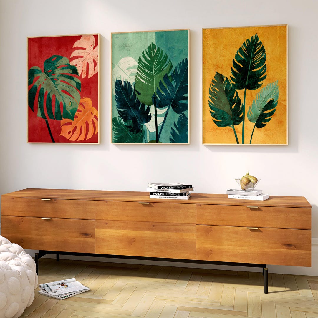 Monstera Leaf Art Prints: Bold Tropical Botanical Wall Decor, Set of 3 ...