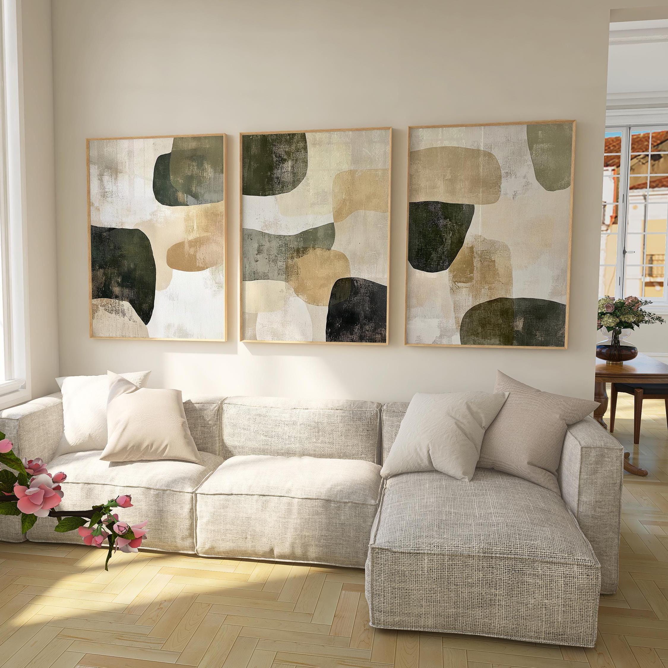 Abstract Olive Green Wall Art Set: Modern Textured Triptych - Etsy