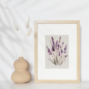 Lavender Watercolor Print, Farmhouse Decor, Floral Art Painting, Digital Art Download
