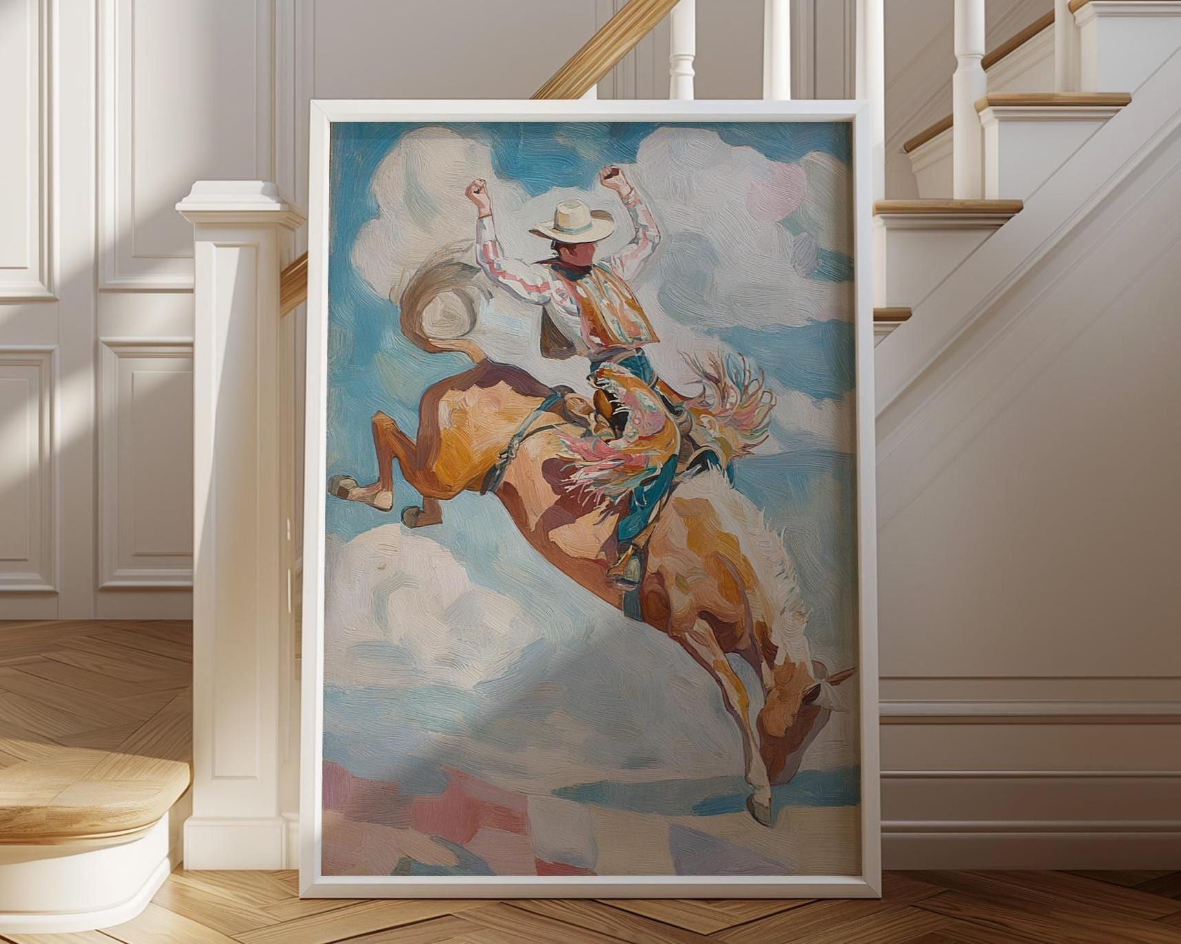 Rodeo Cowboy Poster Western Wall Art Bronco Rider Print Vintage Western ...