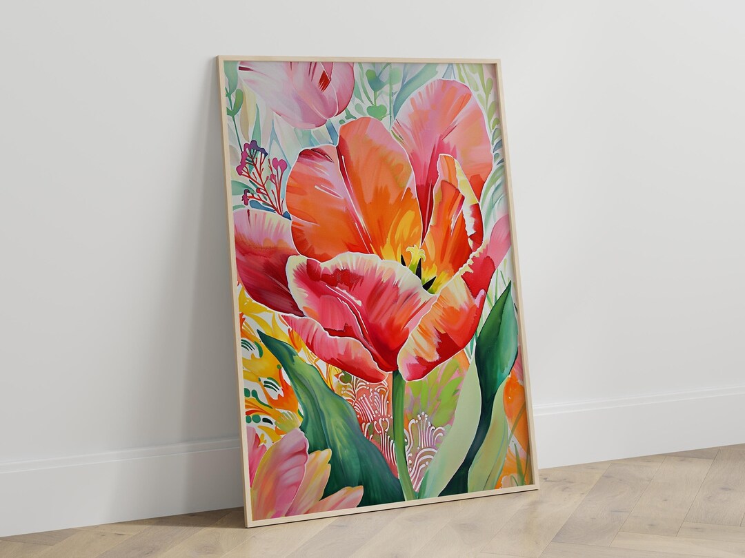 Red Tulip Art | Botanical Watercolor Print | Vibrant Floral Decor - Etsy