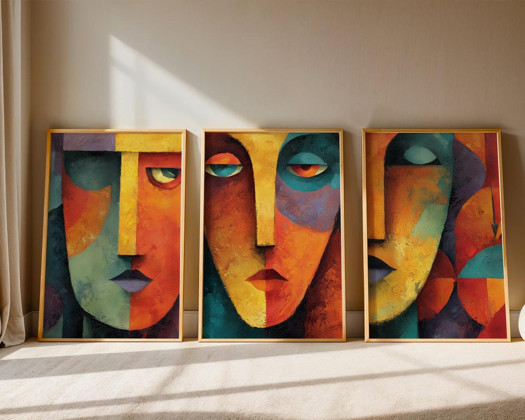 Cubist Face Art Prints: Bold Abstract Portrait Decor, Set of 3 ...
